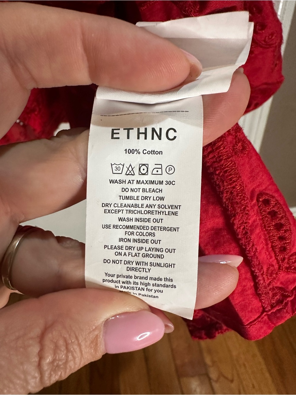 ETHNC Red Eyelet Layered Midi Dress Puff Sleeves Small - Picture 5 of 9